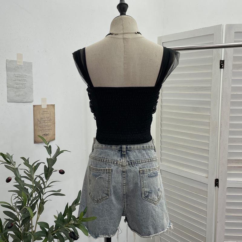 Sexy Slim Fit Solid Color Mesh Top