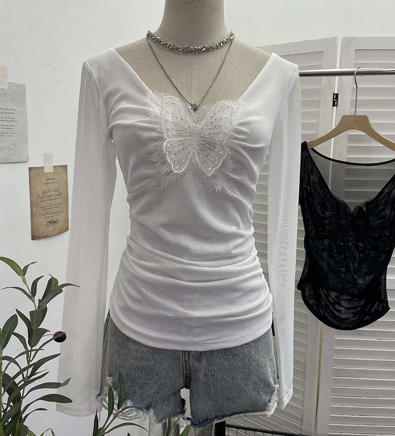 Plunging Neckline Long Sleeve Slim Fit Top