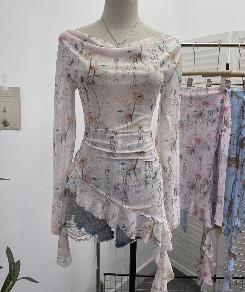 Flirty Asymmetrical Gathered Long Sleeve Top