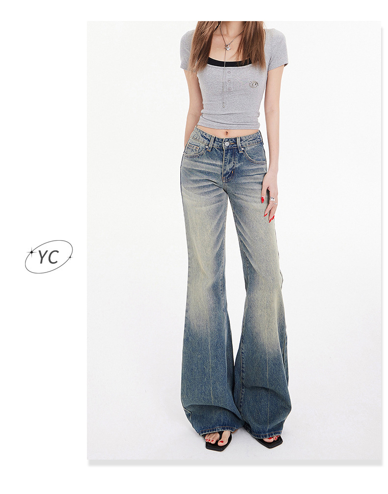 Women's Mid-Waist Spicy Girl Flare Jeans Personality Micro Flare Denim Trousers for Women