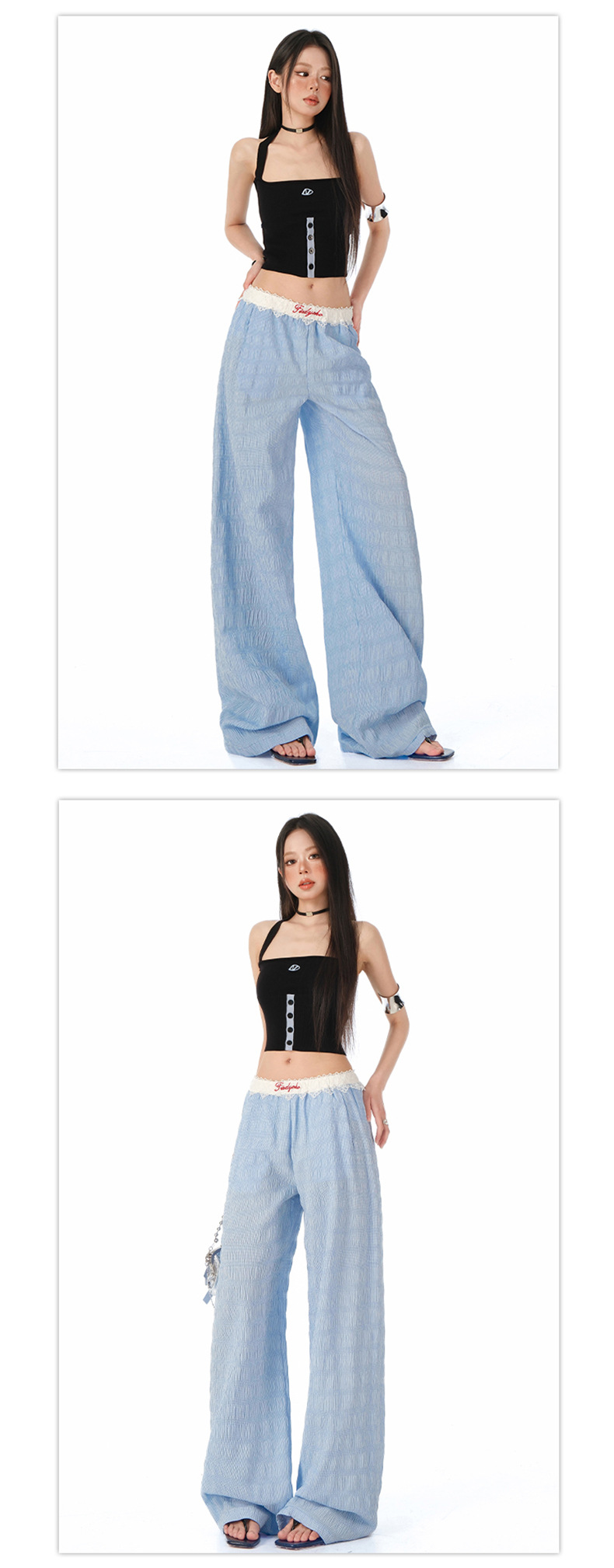 Women's Lace Casual Pants Loose Drape Wide Leg Trousers for Summer Strolling