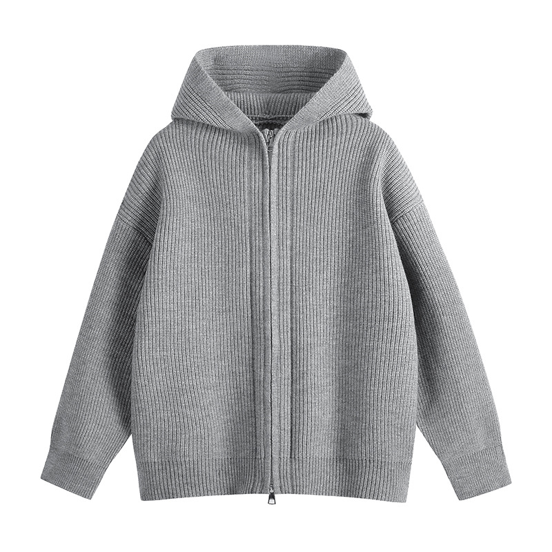 Plain Textured Open Front Hood Jacket