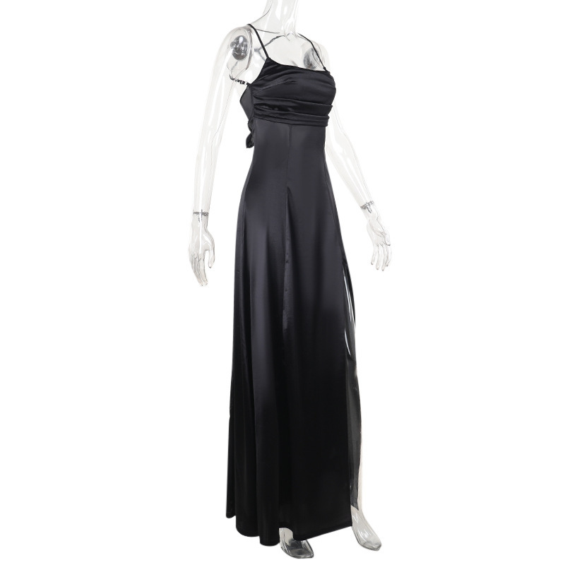 Polyester Box Neck Gathered Split Dress