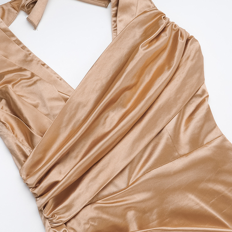 Slim Hanging Neck Gathered Dress