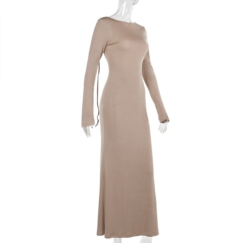 High Waist Round Neck Full Sleeve Maxi Dress