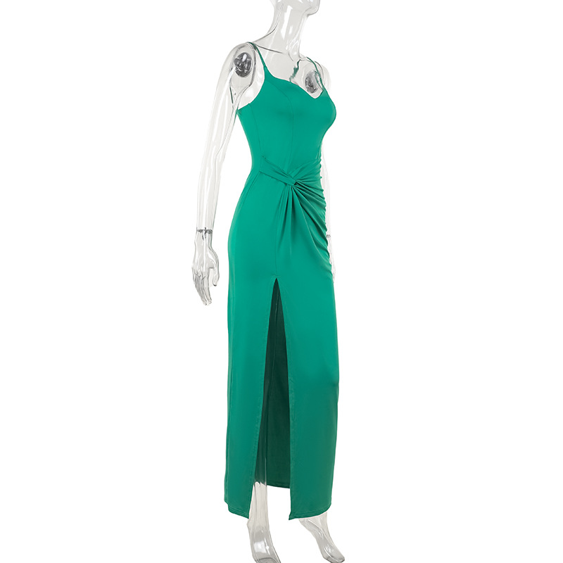 Spaghetti Strap Bodycon V-Neck High-Waist Split Maxi Dress