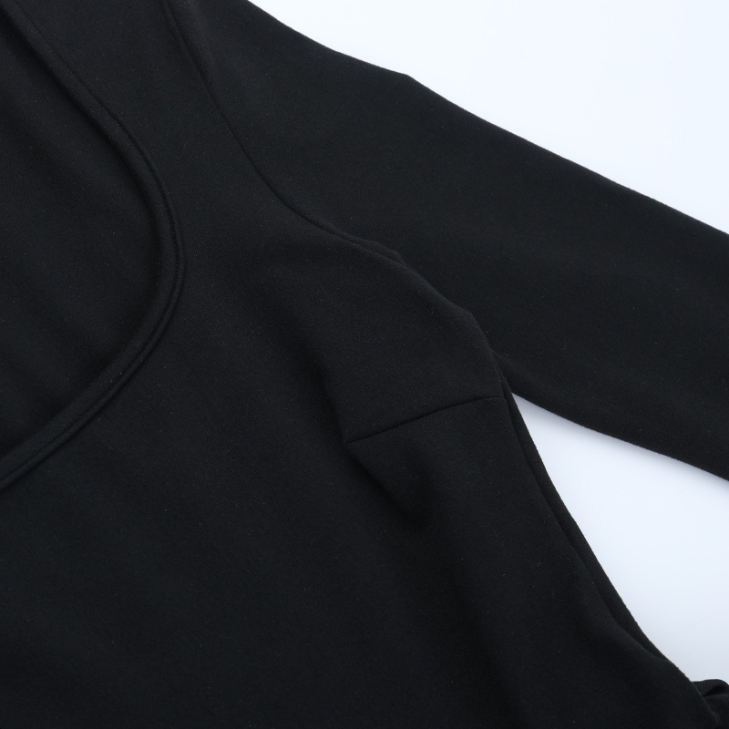 Fitted Long Sleeve Square Neck Knit Mini Dress