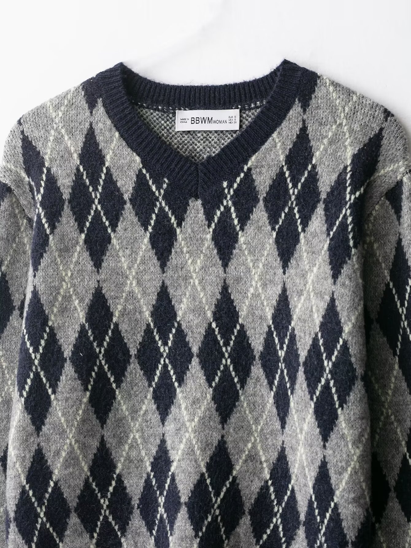 Oversized Argyle Knit Sweater