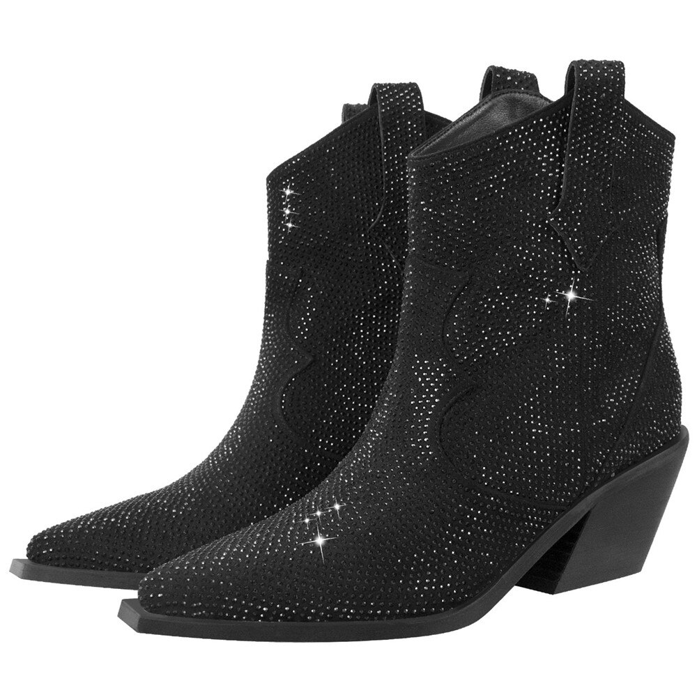 Processing time:7-15days after placing orders GCYFWJ Fashion Rhinestone Women Ankle Boots For Woman Pointed Toe Western Cowboy Botas De Mujer Square Heel Party Shoes Botines