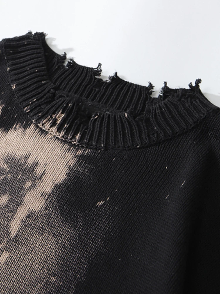 Ladies Needle-Knit Mosaic Openwork Marbled Sweater