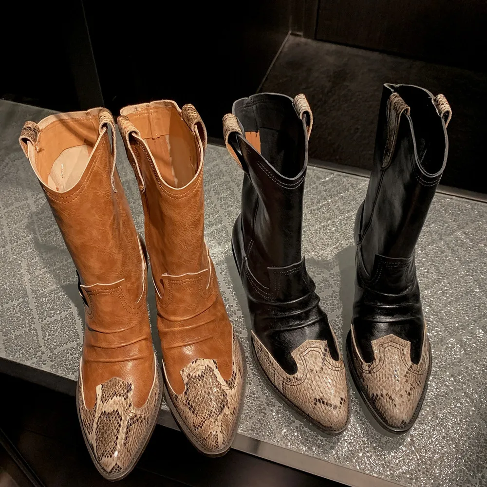 Western Women Short Boots Fashion Pleated Genuine Leather Shoes Woman Office Lady Retro Autumn Winter