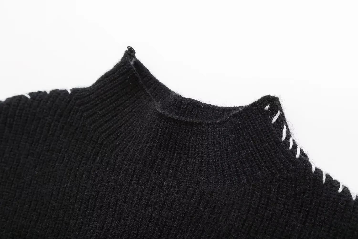 Ladies Polyester Two-Tone High Collar Sweater