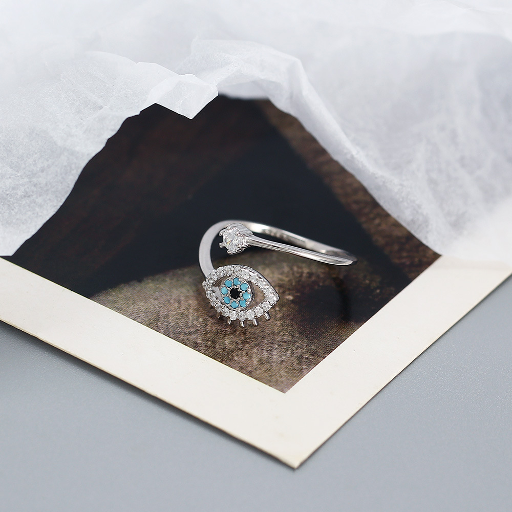 Ring s925 Silver Instagram Devil's Eye Set with Diamonds Opening Ring Small Handicraft Girl