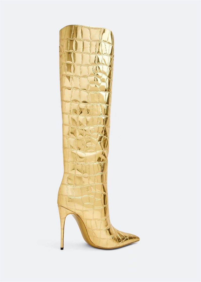 Pointed thin heel leopard print long boots for women's fashionable and sexy high boots for women's shoes