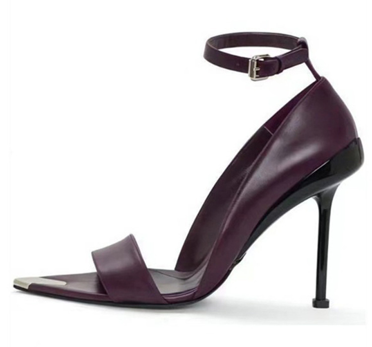 European and American hotties sexy metal pointed toe stiletto heels open toe catwalk etiquette women's shoes