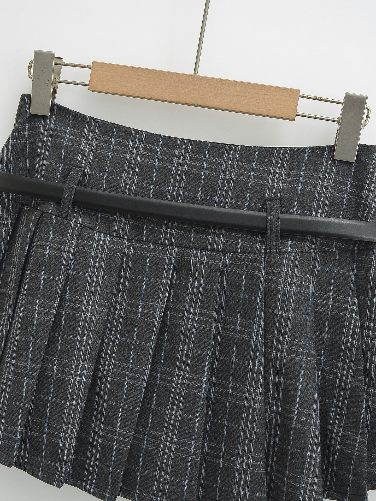 High Waist Slimming Small Plaid Belt Pleated Skirt Short Skirt