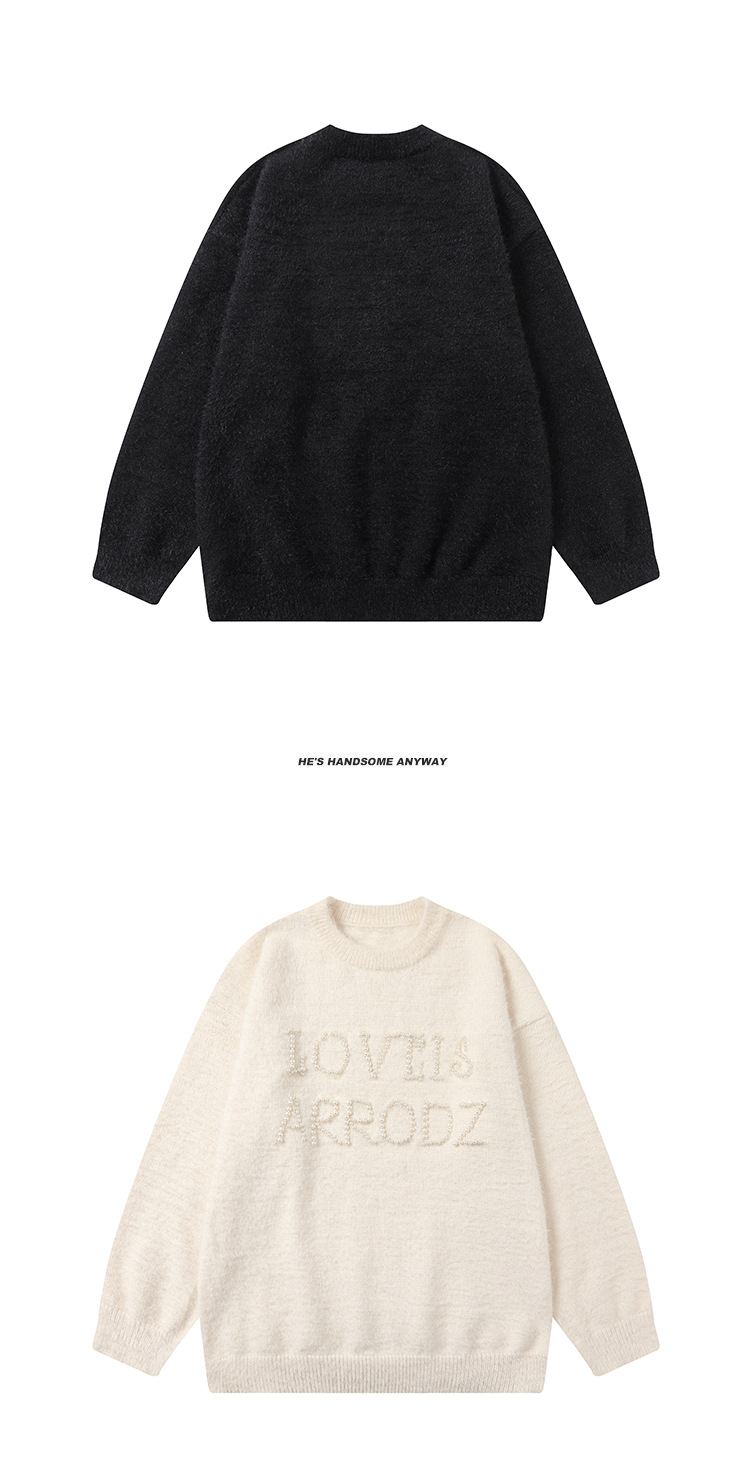 Pearl letter sweater imitation mink fur knitted sweater