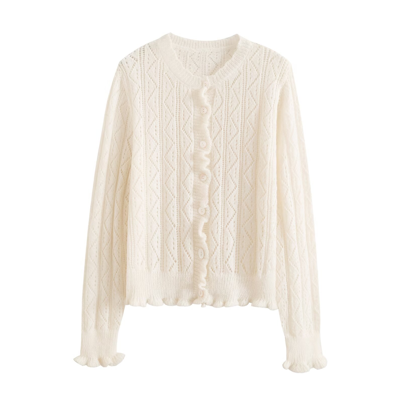 Ladies' Regular Fit Solid Polyester Button-Front Cardigan