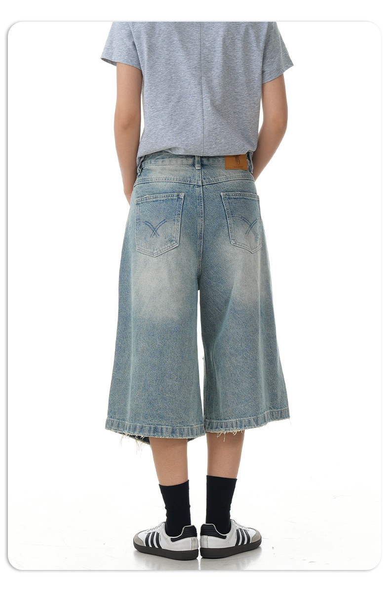 Design Seven-Quarter Denim Pants Washed Loose Straight Trendy Shorts