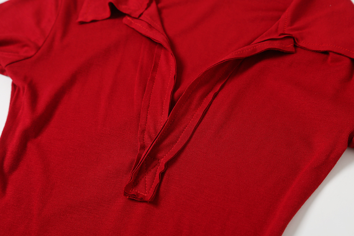 Plain Spandex Plunge Frayed Rounded Slim Tee