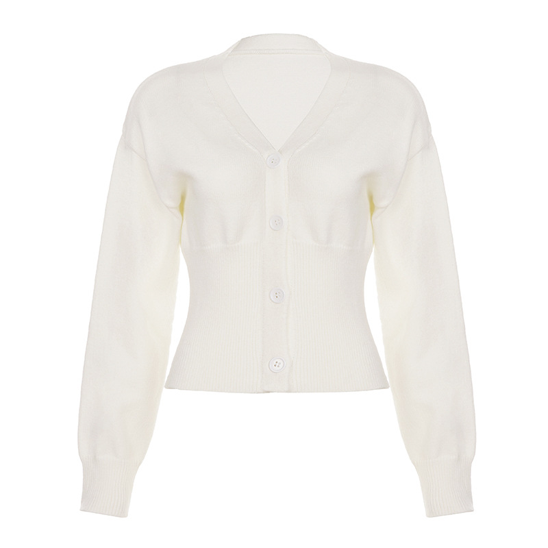 Plain Slim-Fit Core-Spun Yarn Plunge Cropped Cardigan