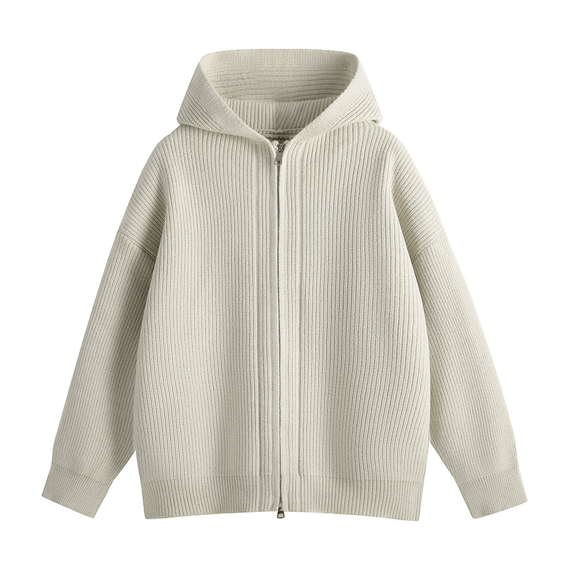 Plain Textured Open Front Hood Jacket