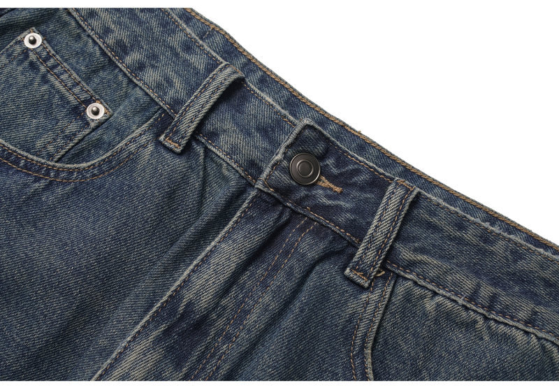 Heavy Washed Panelled Patchwork Loose Wide Leg Knife Cut Denim Pants