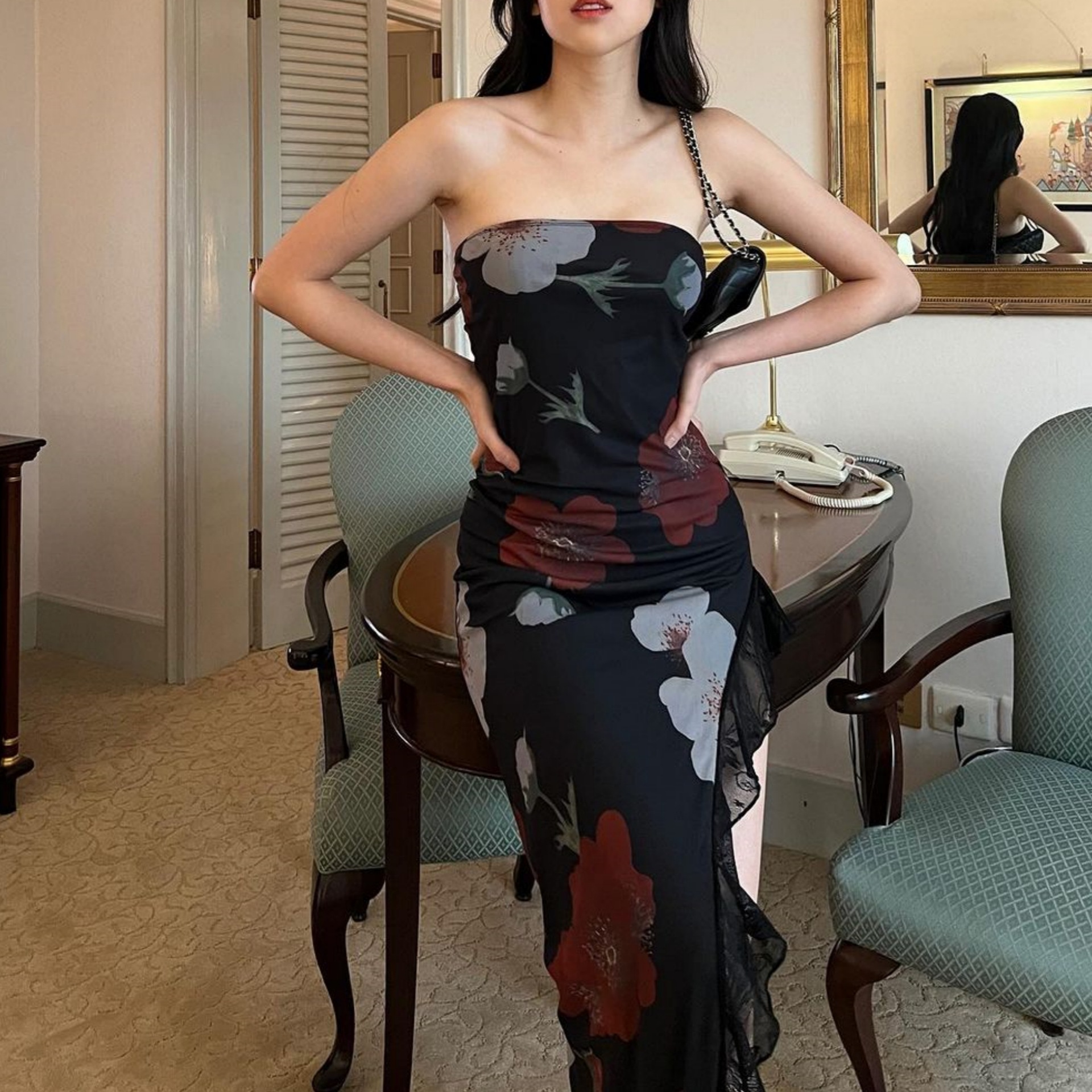 Bodycon Graphic Polyester Side Split Tank Dress