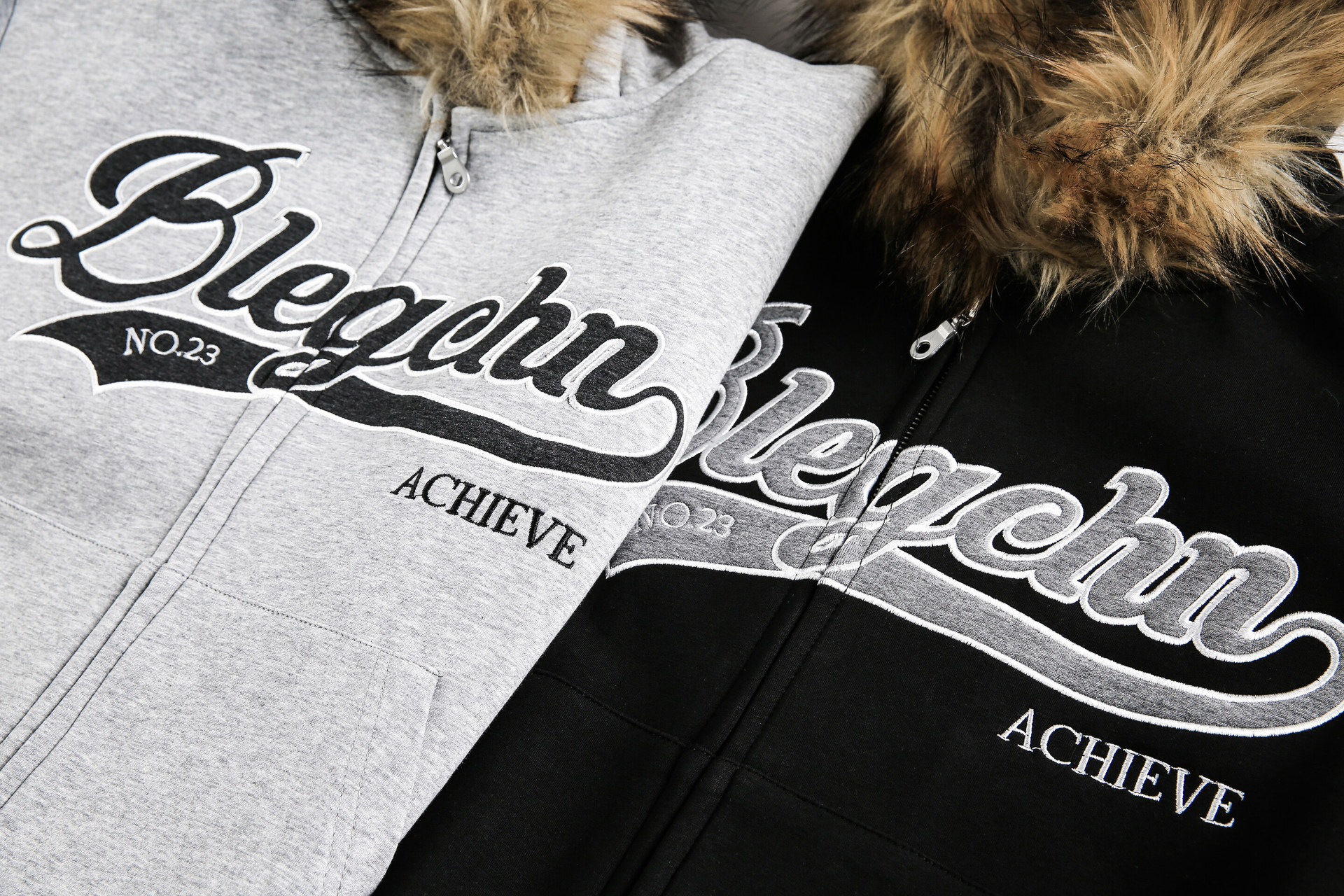 Detachable fur collar spliced zipper hoodie
