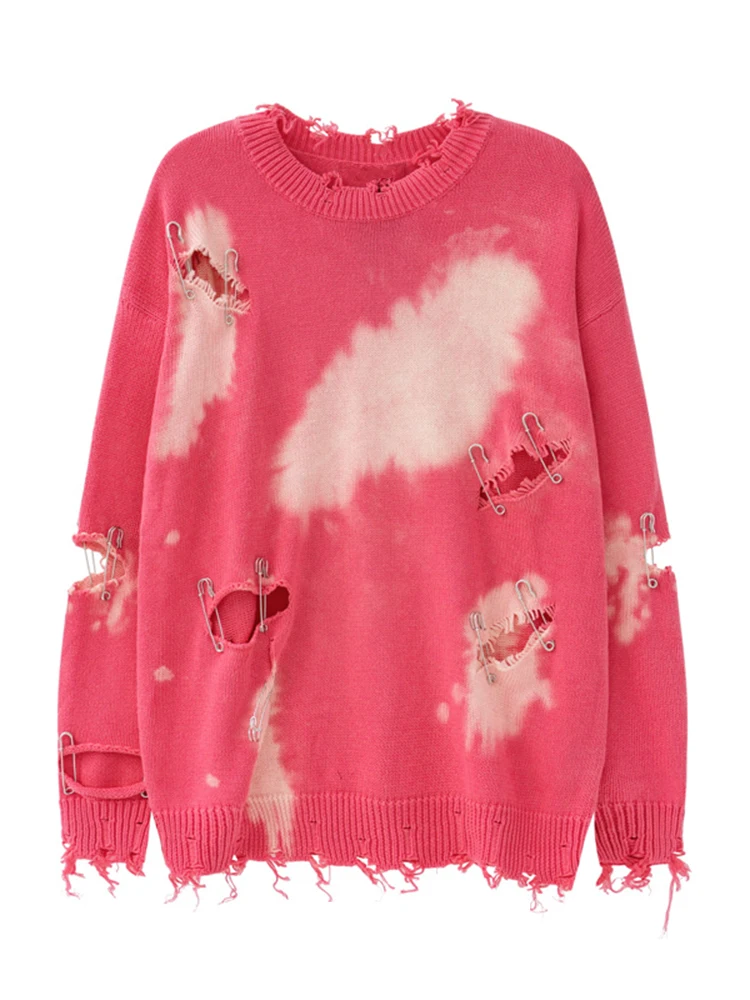 Ladies Needle-Knit Mosaic Openwork Marbled Sweater