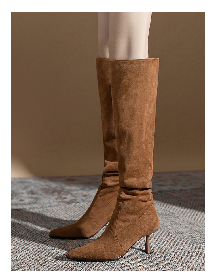 Sexy Women's Knee High Boots Fashion High Heels Pointed toe Black Brown Autumn Winter Warm