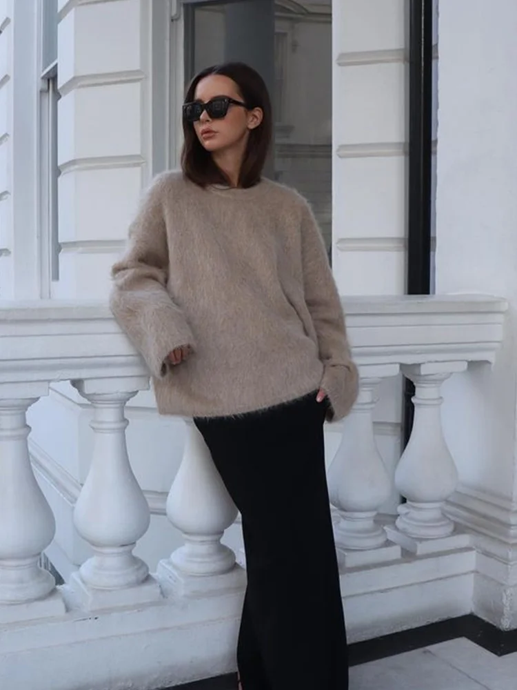 Women Chunky Crew Loose Sweater Full Arm Cold