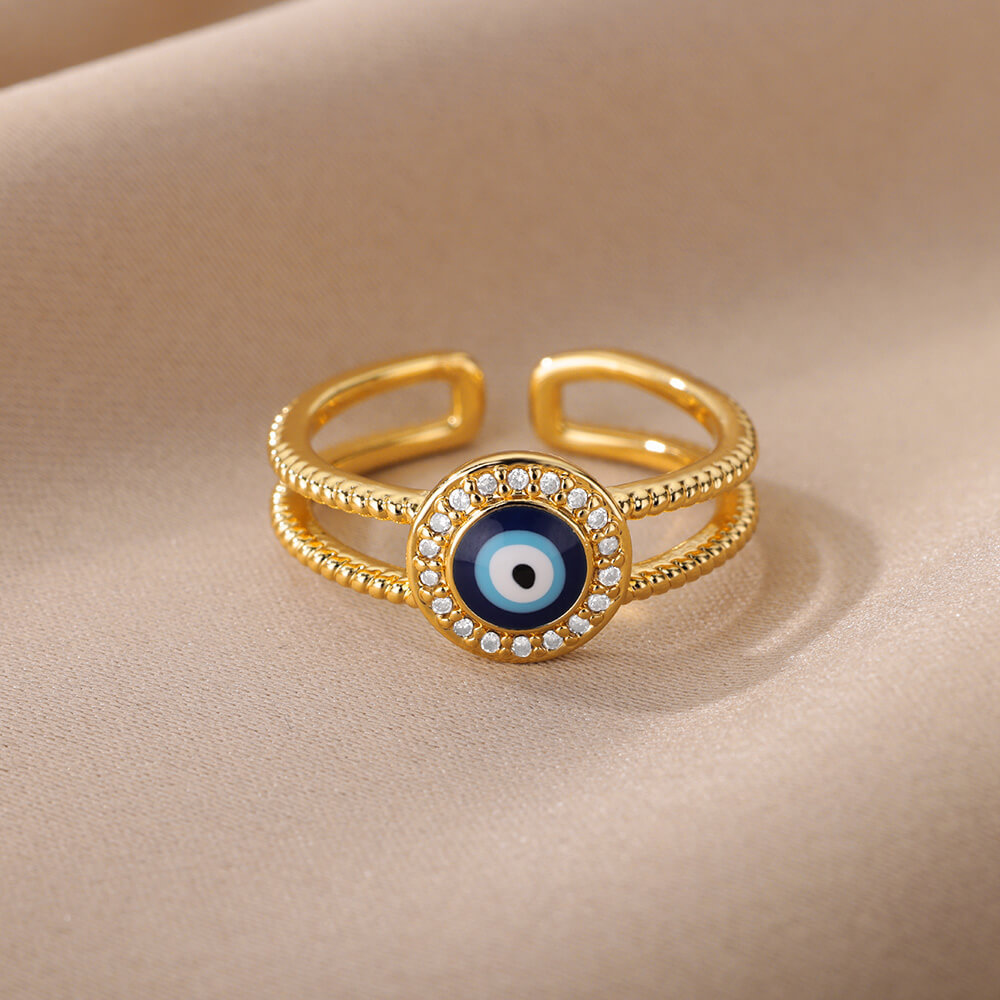 Turkish Zircon Evil Eye Rings For Women Open Adjustbale Gold Plated Stainless Steel Ring Couple Rings Wedding Jewelry Bague