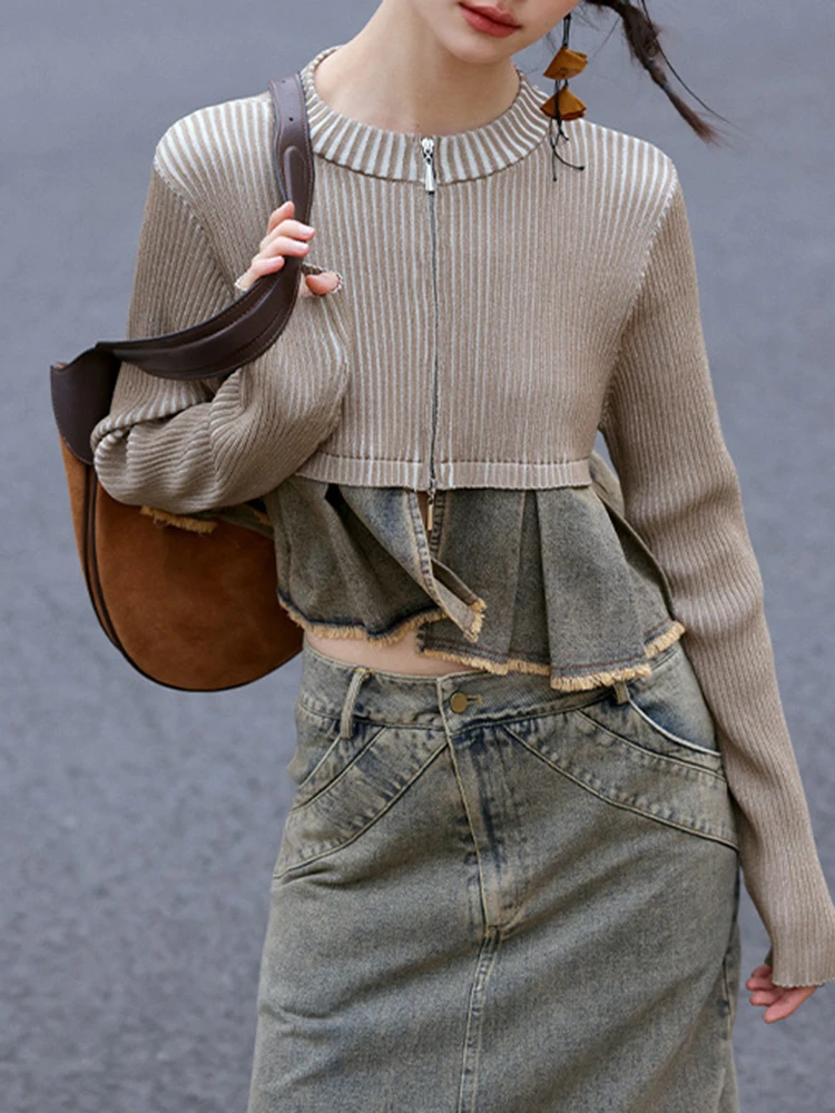 Textured Front Closure Cardigan With Gathered Bottom