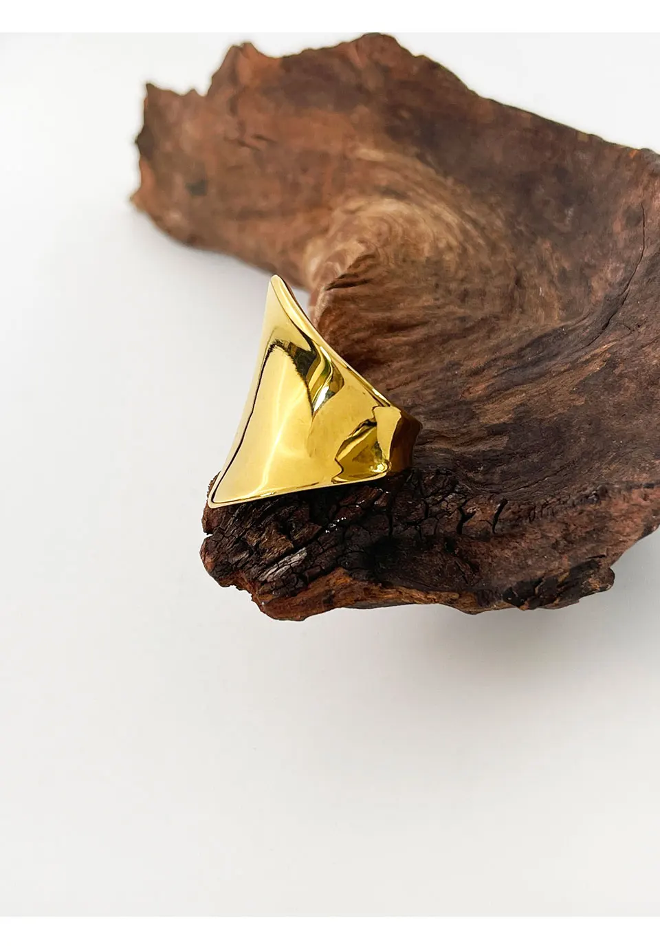 Gold Plated Irregular Wide Open Ring for Lady Stainless Steel Non-Tarnish Chunky Statement Rings Jewelry