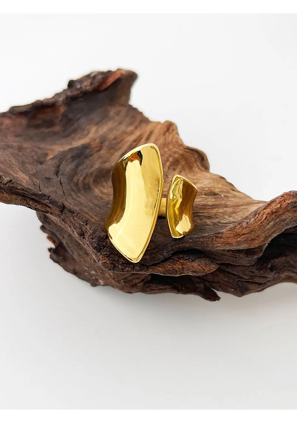 Gold Plated Irregular Wide Open Ring for Lady Stainless Steel Non-Tarnish Chunky Statement Rings Jewelry