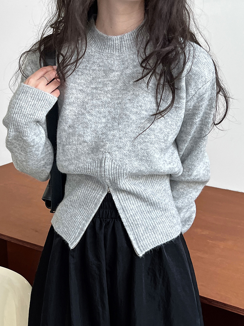 Korean Solid Long Sleeve Loose Crew Sweater