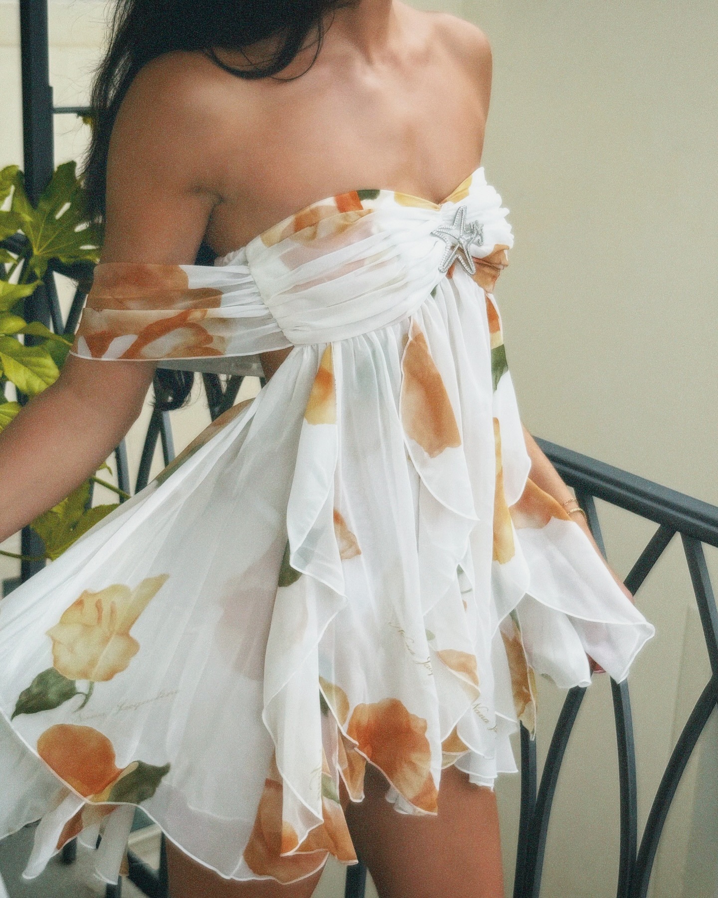 Chiffon Printed French Halter Noble Fairy Dress Holiday Wind Sexy Backless Short Skirt