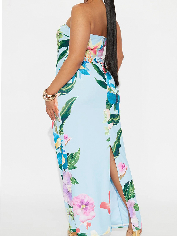 Sleeveless Curve-Hugging Patterned Side Split Maxi Dress