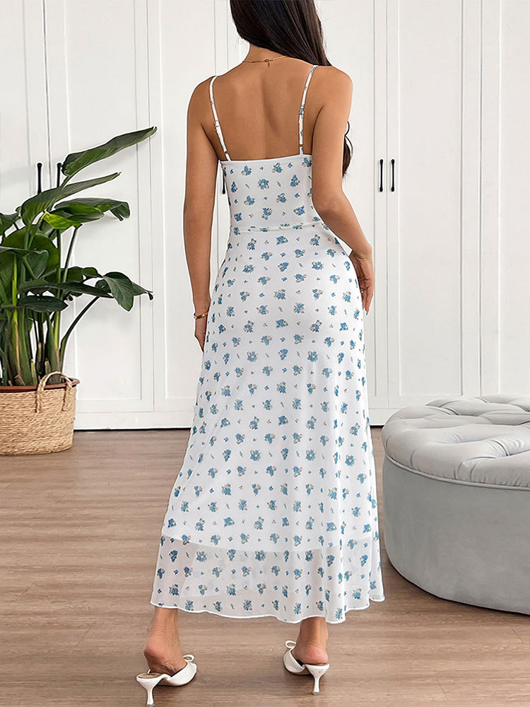 One-Shoulder Printed Fitted Long Sleeveless Dress