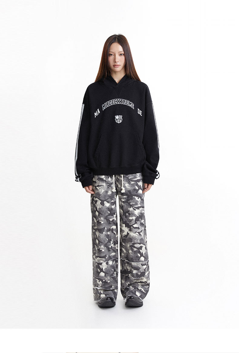 Vintage Letter Print Loose Fit Casual Hooded Sweatshirt