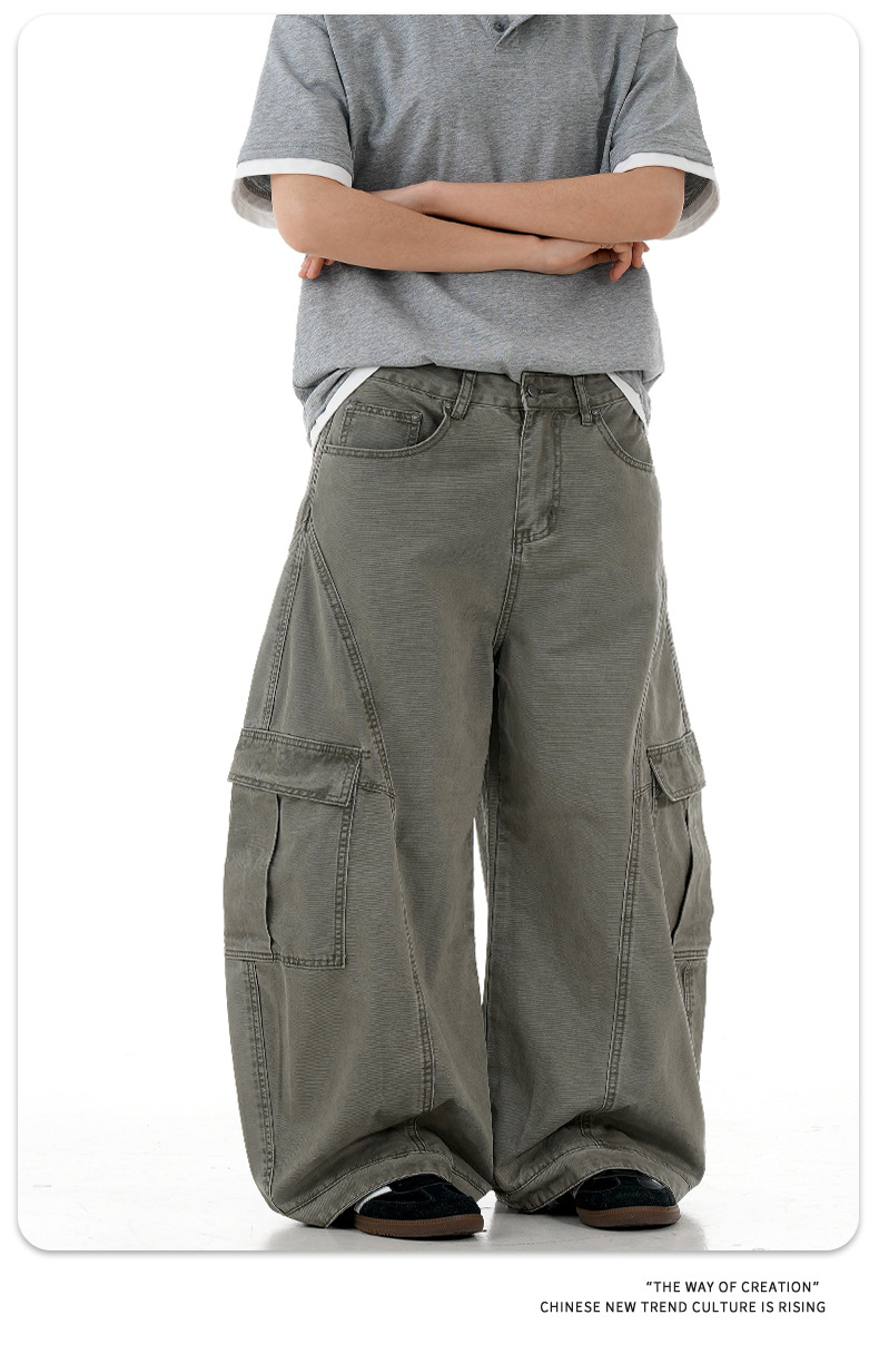 Work Pants with Multiple Pockets Slimming Casual Wide Leg Long Trousers for Men and Women