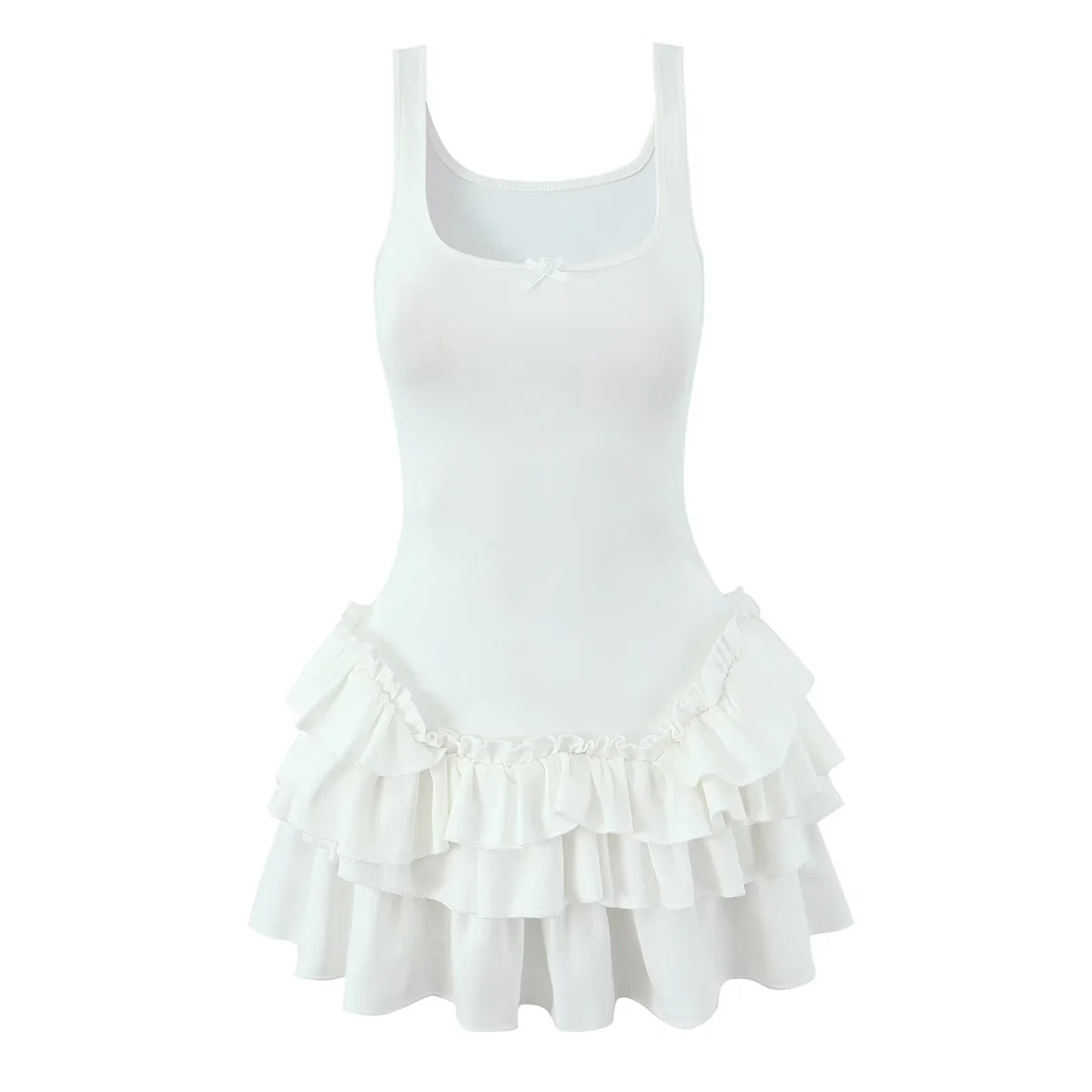 Square neck high elasticity sleeveless short skirt