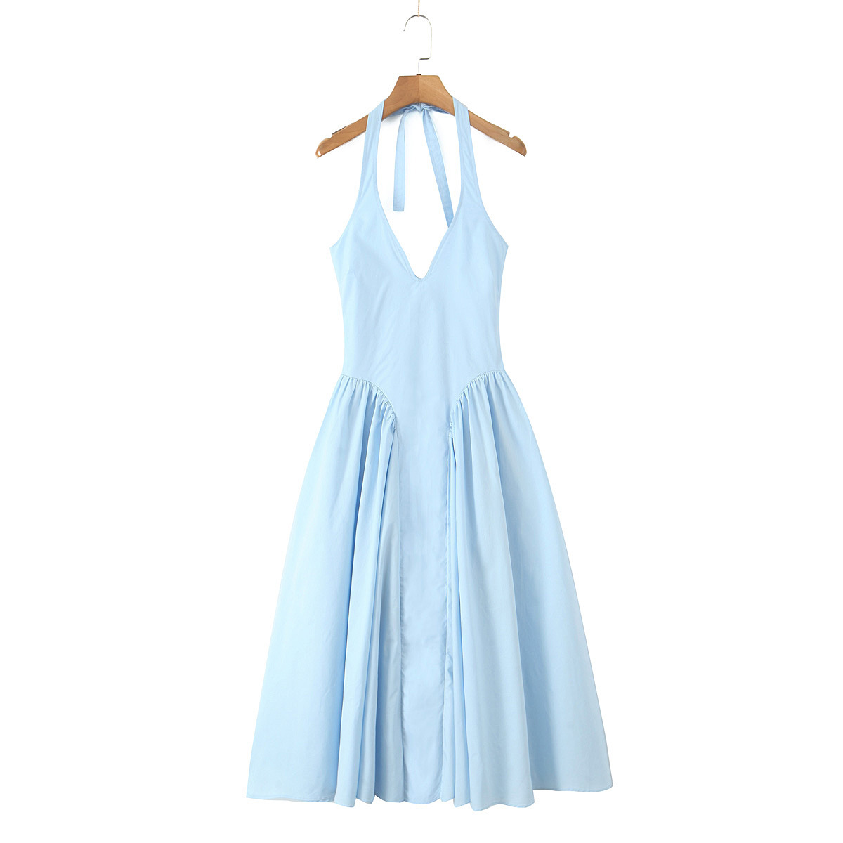 Blue neck tie long dress for women