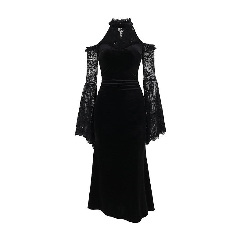 Halter High-Waist Polyester Solid Edgy Bodycon Floor-Length Dress