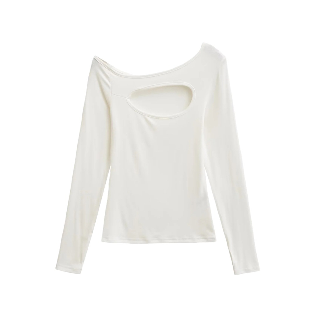 Ladies Daring Wrist-Length Bardot Keyhole T-Shirt