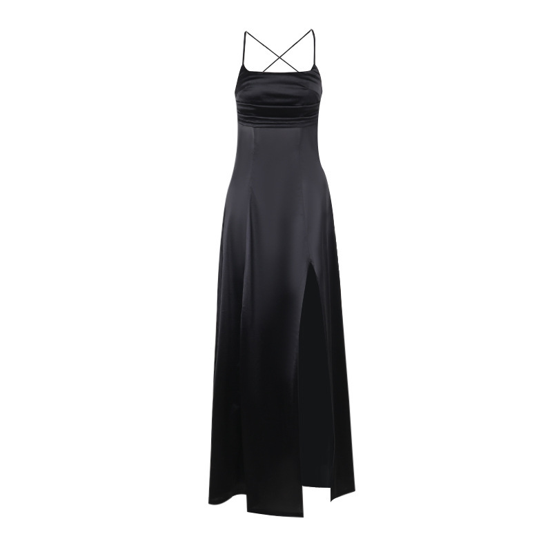 Polyester Box Neck Gathered Split Dress