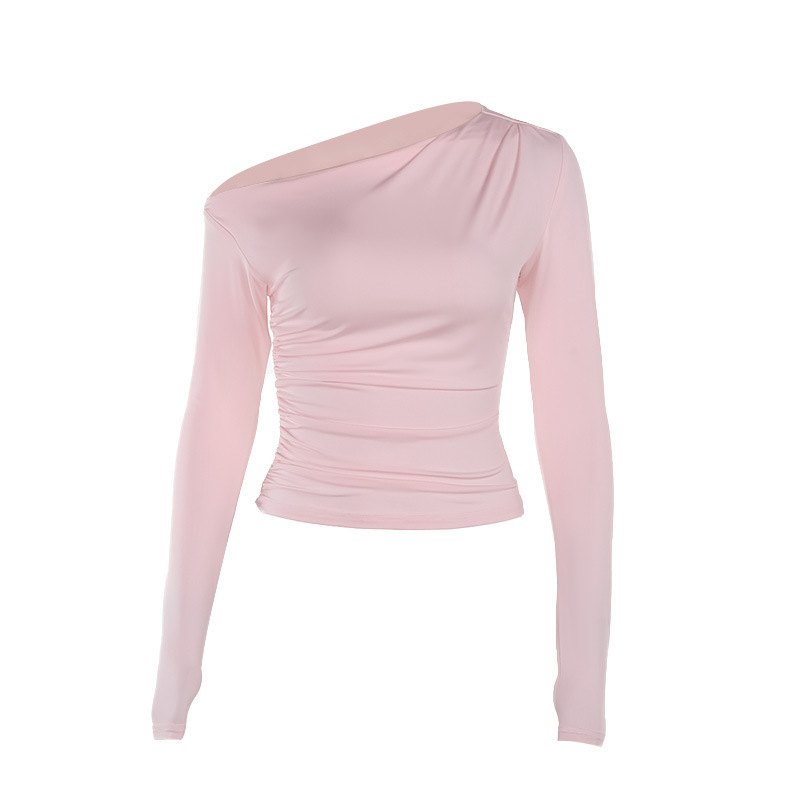Diagonal Neckline Polyester Spandex Top