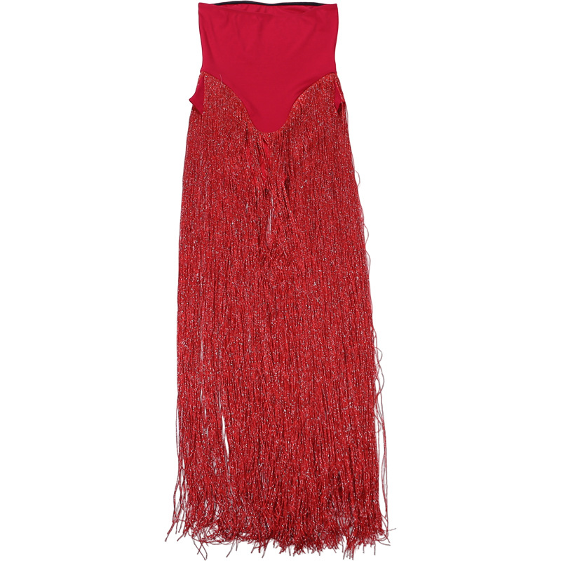 Raised-Waist Open Back Bandeau Fitted Tassel Jumpsuit