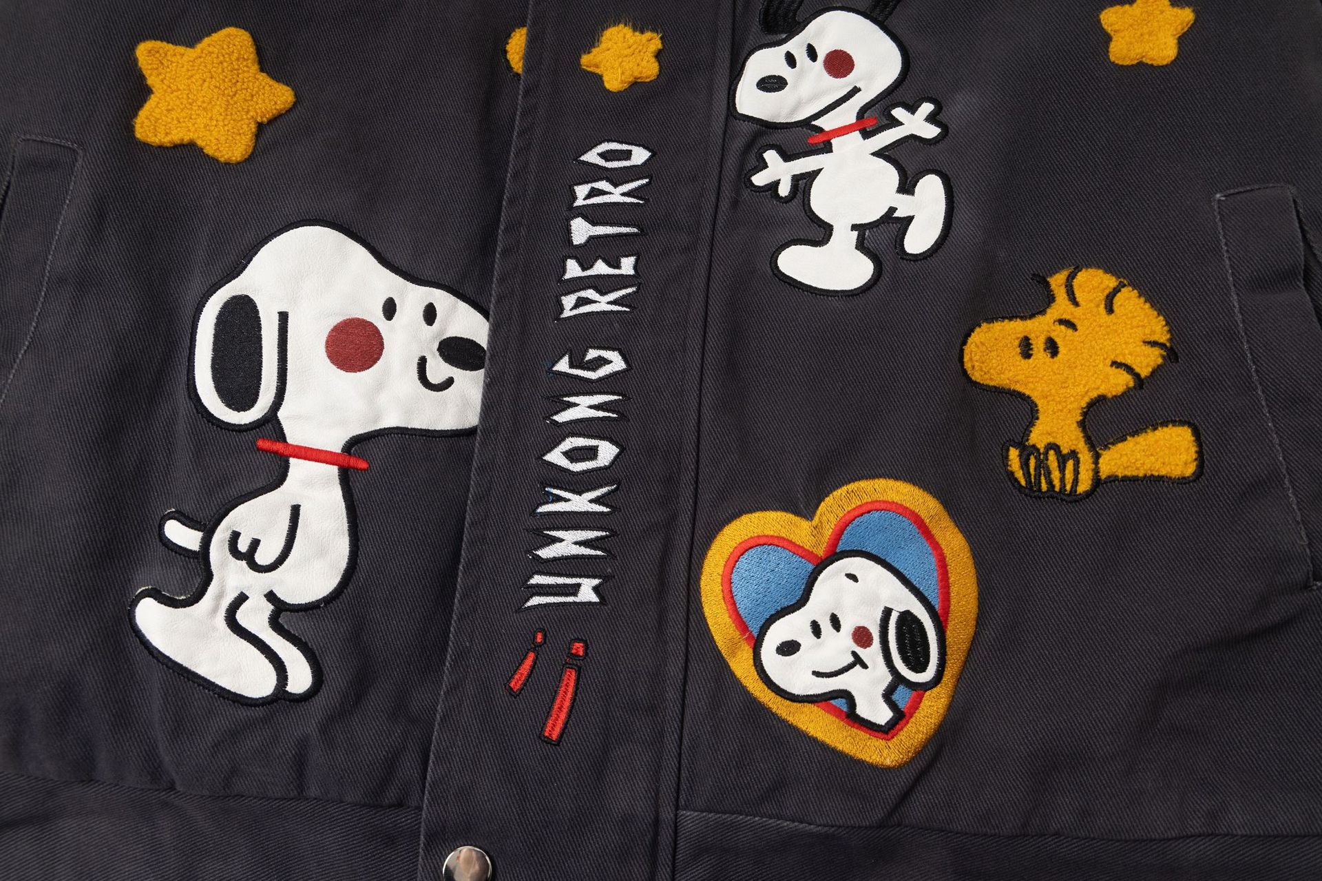 Color-Blocked Dog Embroidery Turn-Down Collar Quilted Jacket Outerwear